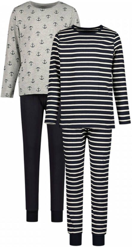 Name it pyjama set van 2 donkerblauw grijs melange Jongens Katoen (biologisch) Ronde hals 110-116