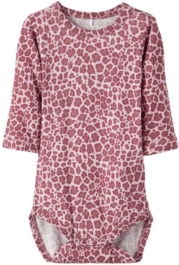 Name it BABY romper NBFKRINE met panterprint roze Meisjes Viscose Ronde hals 56