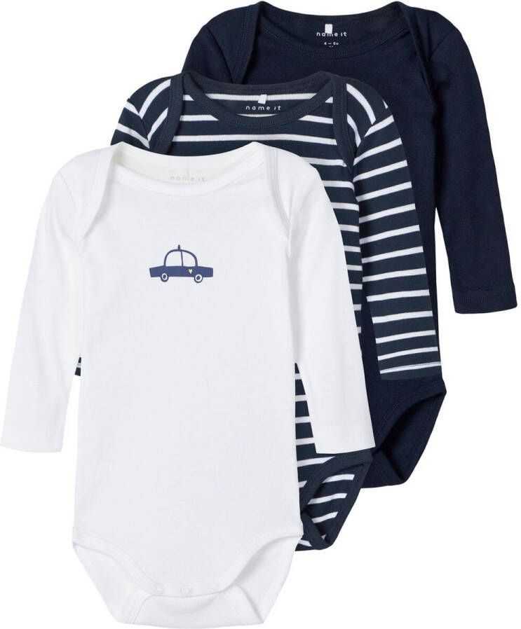 Name it BABY newborn baby romper NBMBODY set van 3 donkerblauw wit Jongens Katoen (biologisch) Ronde hals 50