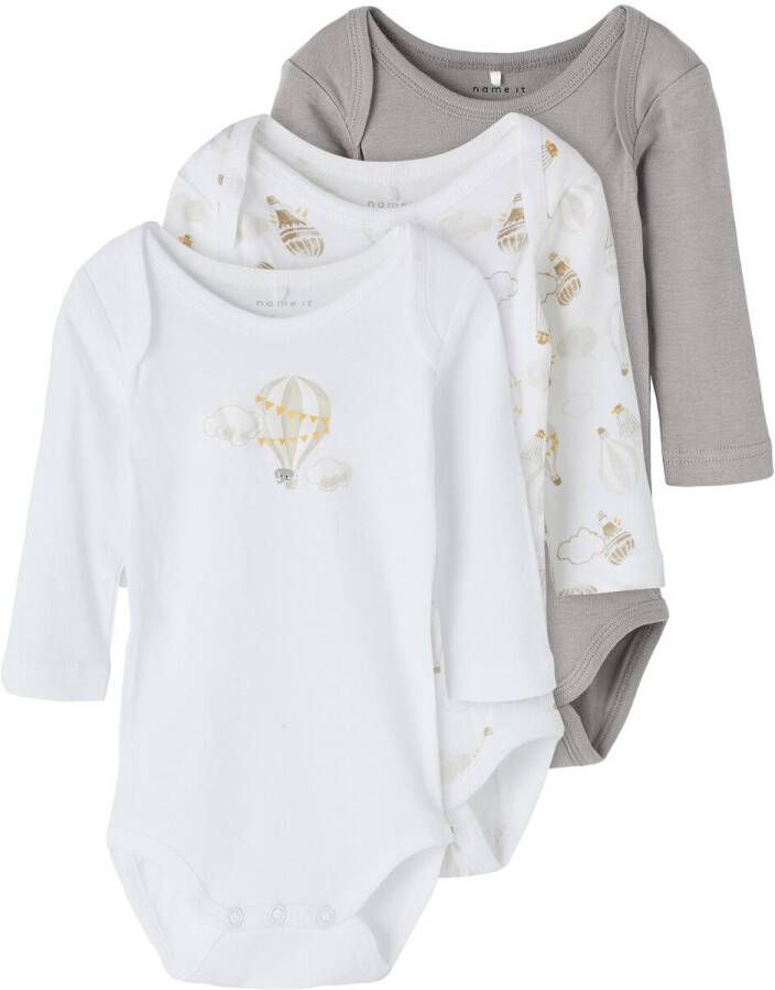 Name it BABY romper NBNBODY set van 3 wit grijs Jongens Katoen (biologisch) Ronde hals 56