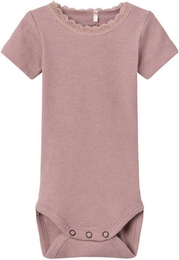 Name it BABY romper NBFKAB met biologisch katoen mauve Roze Effen 74
