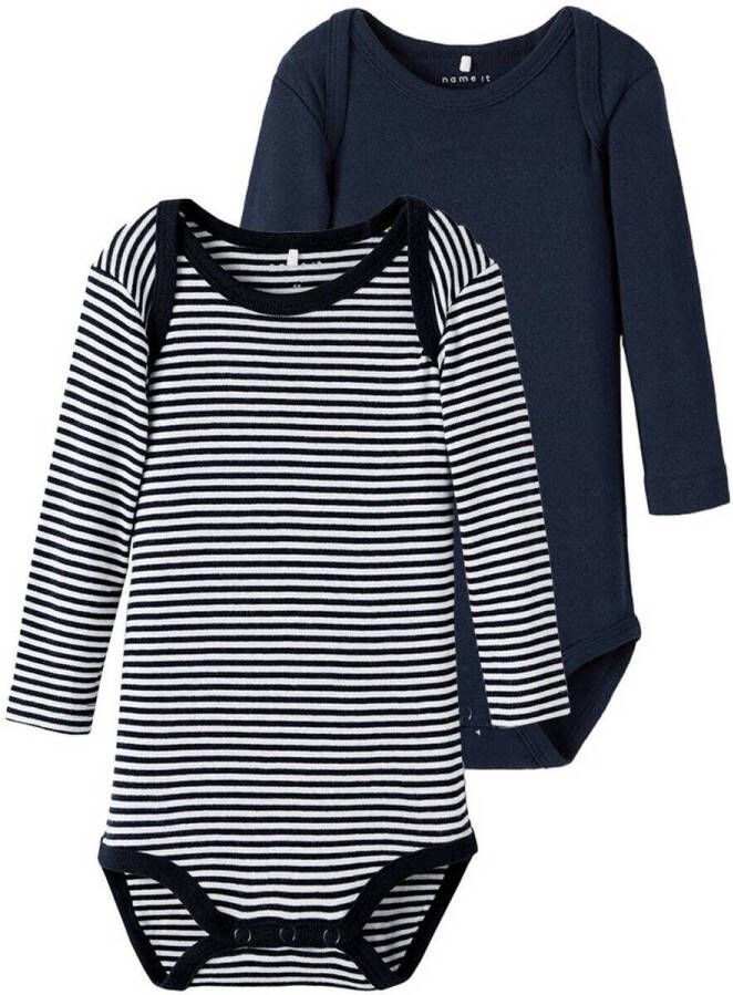 Name it BABY romper NBNBODY set van 2 donkerblauw wit Jongens Stretchkatoen Ronde hals 50 - Foto 4