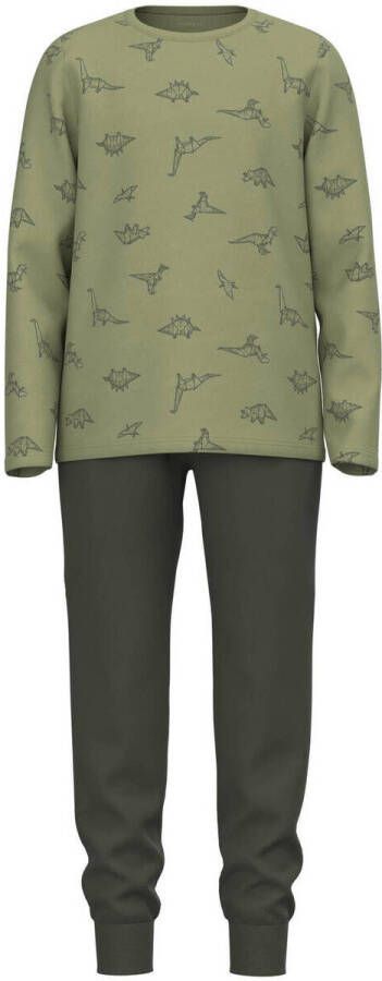 Name it KIDS pyjama NKMNIGHTSET DINO groen donkergroen Jongens Stretchkatoen Ronde hals 110 116 - Foto 2