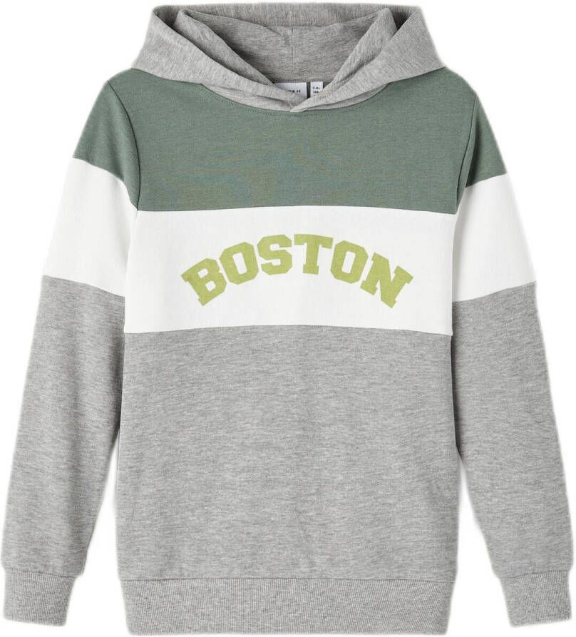 Name it KIDS hoodie NKMBERIK grijs melange groen wit Sweater Meerkleurig 134 140