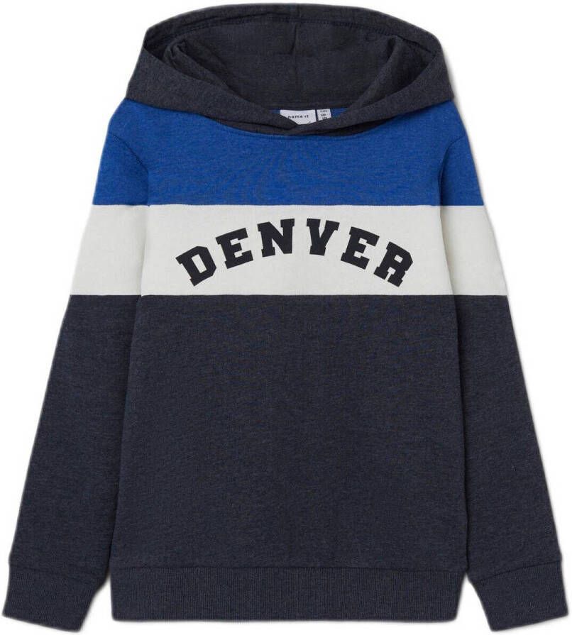 Name it KIDS hoodie NKMBERIK donkerblauw blauw wit Sweater Meerkleurig 134 140 - Foto 2