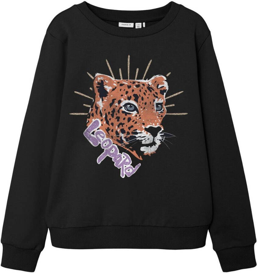 Name it KIDS sweater NKFVEA met printopdruk zwart Printopdruk 134 140