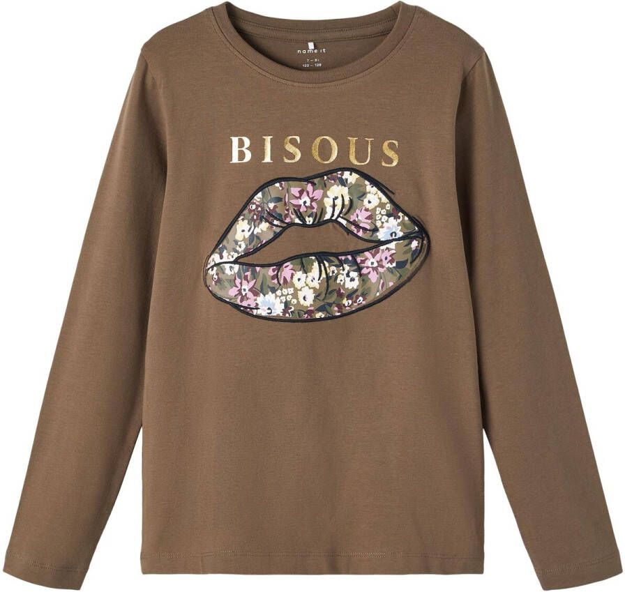 NAME IT longsleeve NKFNANORA van biologisch katoen kakigroen