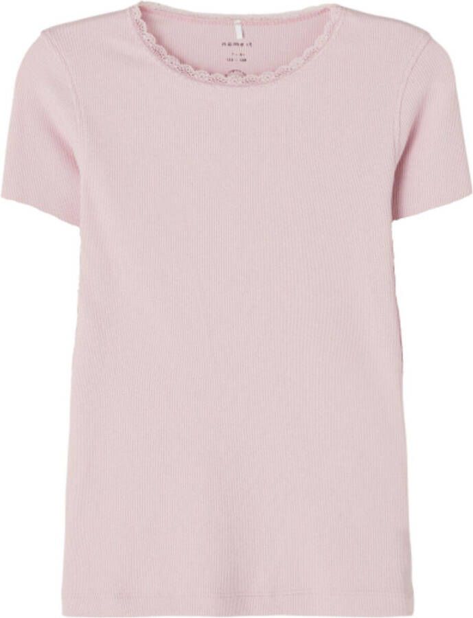 NAME IT KIDS ribgebreid T-shirt NKFKAB paars