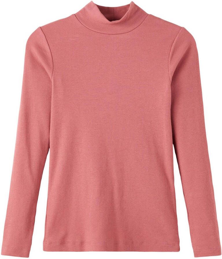 Name it KIDS ribgebreide longsleeve NKFNAKAL oudroze Meisjes Stretchkatoen (duurzaam) Opstaande kraag 146 152