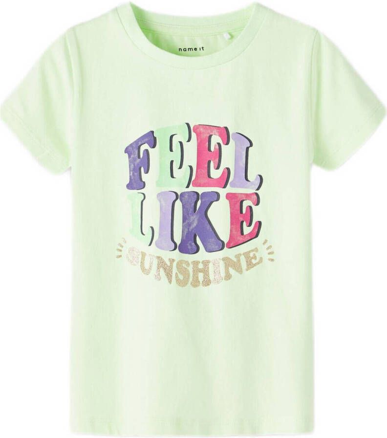 Name it MINI T-shirt NMFDEA met printopdruk lichtgroen Meisjes Stretchkatoen Ronde hals 86