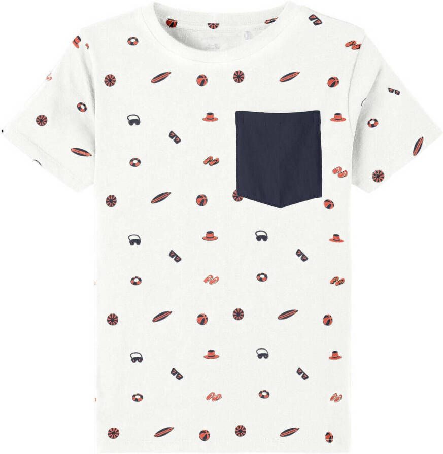 NAME IT KIDS T-shirt NKMFRODE met all over print wit oranje donkerblauw