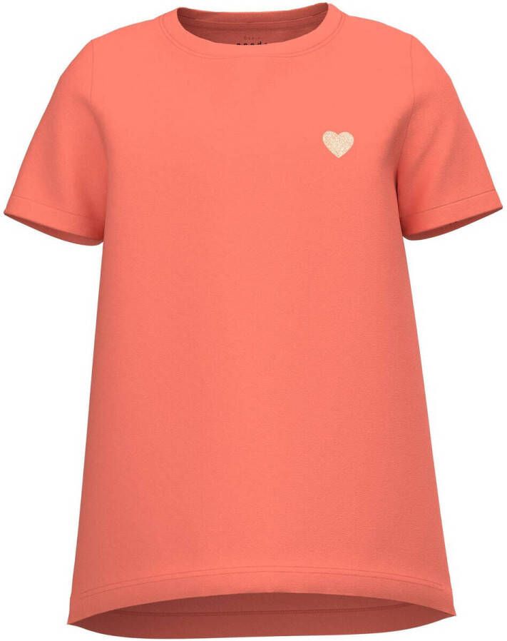 Name it KIDS T-shirt NKFVIOLINE koraal Oranje Meisjes Katoen Ronde hals 158 164