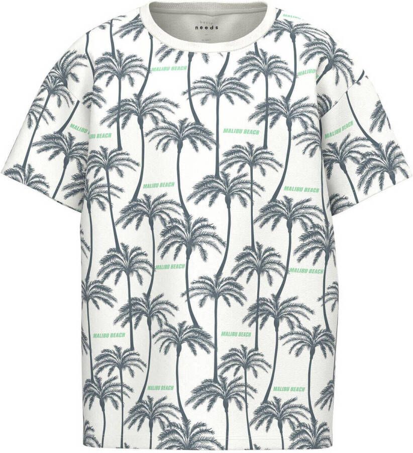 NAME IT KIDS T-shirt NKMVALTHER met all over print wit grijs groen