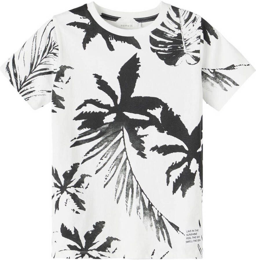 NAME IT KIDS T-shirt NKMFLEMSE van biologisch katoen wit zwart