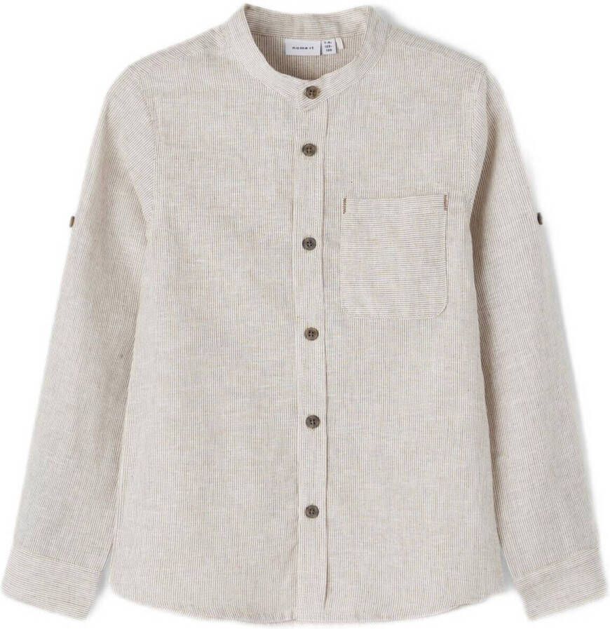 Name it KIDS overhemd NKMFISH lichtzand Beige Jongens Katoen Mao kraag 122 128