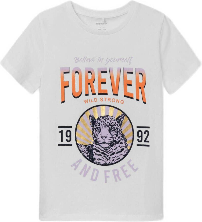 Name it KIDS T-shirt NKFHECILLE met printopdruk wit Meisjes Katoen Ronde hals 122 128