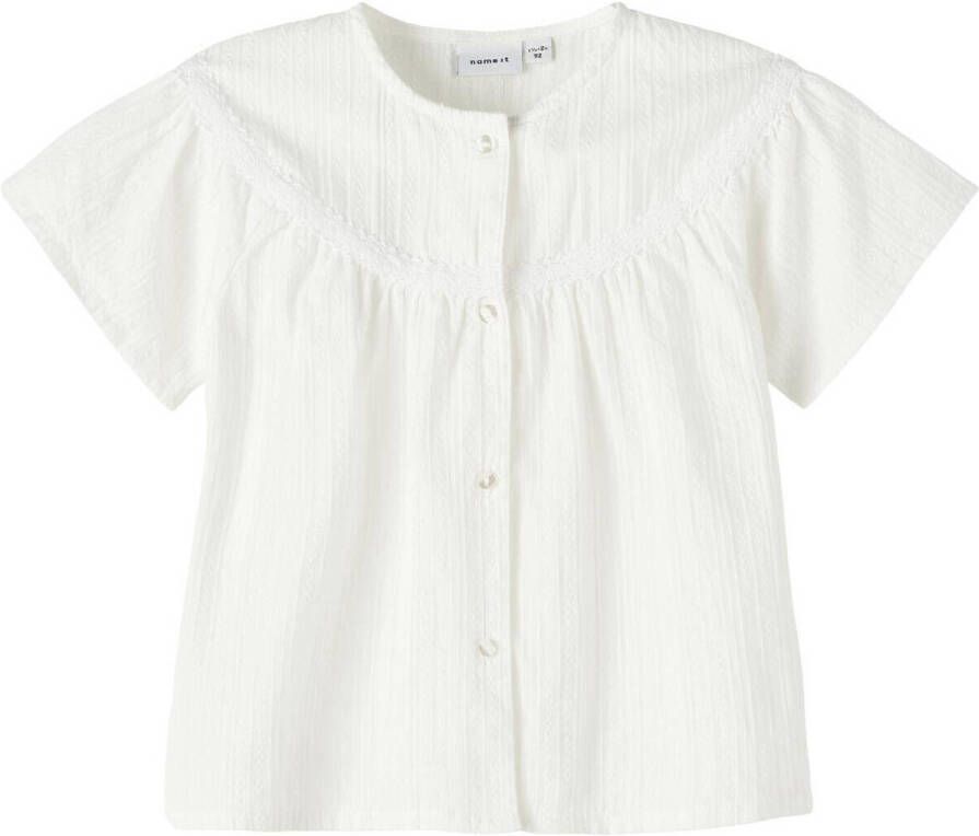 Name it MINI T-shirt NMFHILLA met textuur wit Meisjes Katoen Ronde hals 104