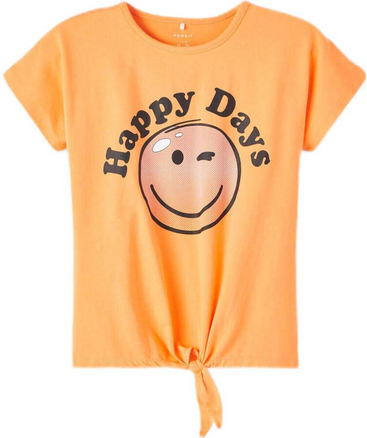 Name it KIDS T-shirt NKFASMINE met printopdruk oranje Meisjes Stretchkatoen Ronde hals 122 128