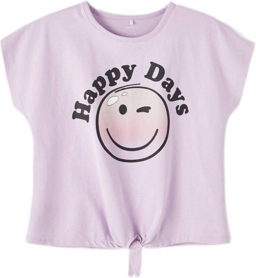 Name it KIDS T-shirt NKFASMINE met printopdruk lila Paars Meisjes Stretchkatoen Ronde hals 122 128