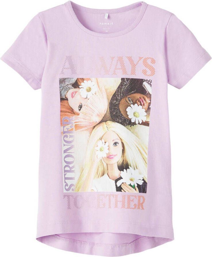 Name it MINI Barbie T-shirt NMFABELINE met printopdruk lila Paars Meisjes Stretchkatoen Ronde hals 86