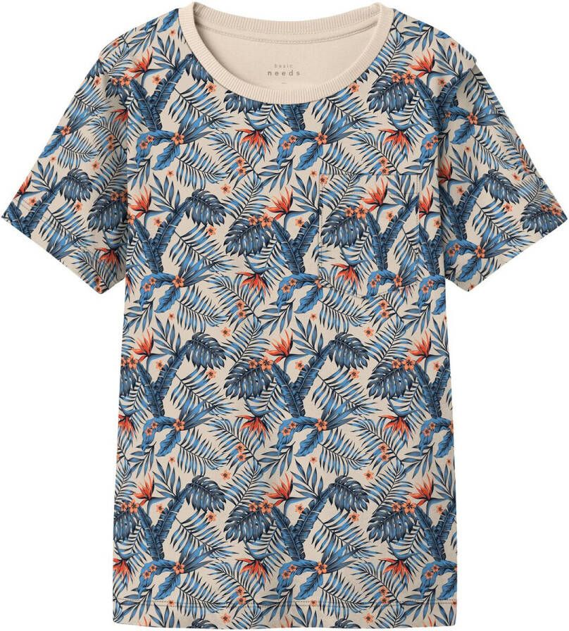 NAME IT KIDS T-shirt NKMVALMAS met all over print beige blauw