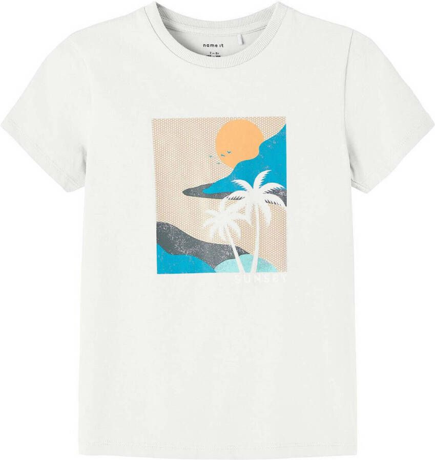 Name it KIDS T-shirt NKMJABBER met printopdruk wit Jongens Stretchkatoen Ronde hals 122 128