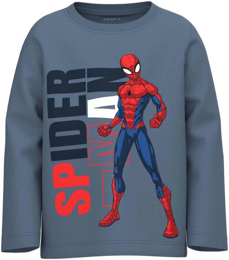 Name it MINI Spider-Man T-shirt NMMJANY met printopdruk blauw Jongens Stretchkatoen Ronde hals 122 128