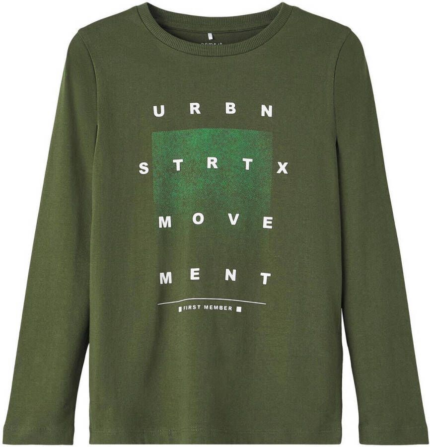 Name it KIDS longsleeve NKMLISTANO van biologisch katoen donkergroen Printopdruk 146 152