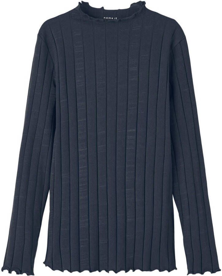 Name it KIDS longsleeve NKFNOLINE donkerblauw Meisjes Katoen Opstaande kraag 122 128