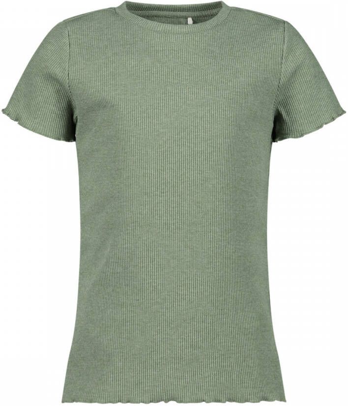 Name it KIDS ribgebreid T-shirt NKFTARA groen Meisjes Polyester Ronde hals 122 128