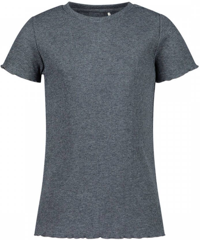 Name it KIDS ribgebreid T-shirt NKFTARA donkerblauw Meisjes Polyester Ronde hals 134 140