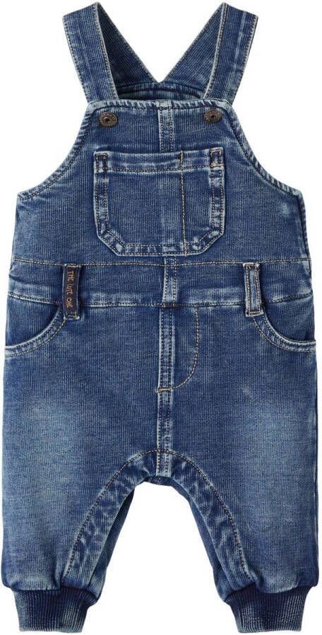 Name it BABY newborn baby tapered fit tuinbroek NBMBUNDO dark blue denim Blauw Stretchdenim Vierkante hals 56