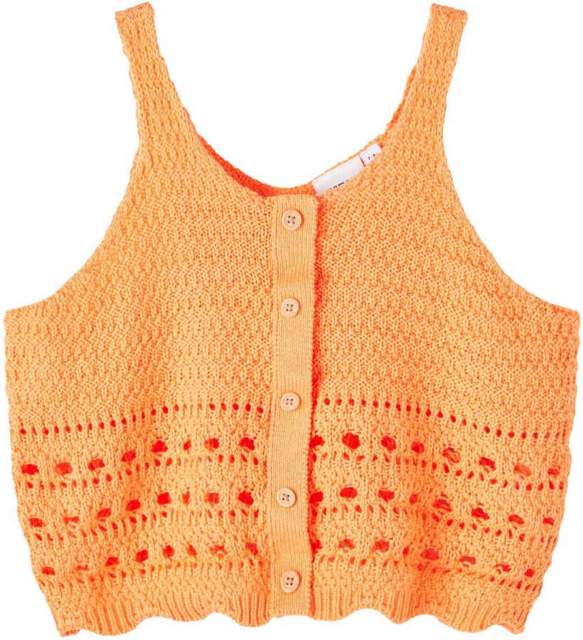 Name it KIDS gehaakte top NKFJYTTA van biologisch katoen oranje Effen 122 128