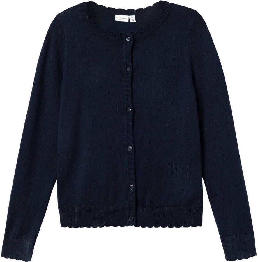 Name it KIDS fijngebreid vest NKFVAMONE donkerblauw Meisjes Viscose Ronde hals 134 140 - Foto 2