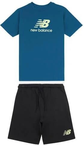 New Balance T-shirt en korte broek set met logo petrol Blauw Katoen Ronde hals