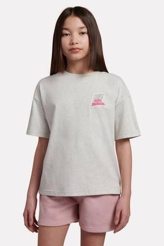 New Balance T-shirt met backprint ecru Meisjes Katoen Ronde hals Backprint maat 140-146