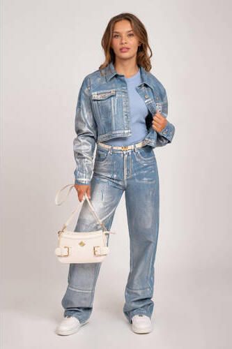 NIK&NIK coated spijkerjas zachtblauw metallic Meisjes Katoen Klassieke kraag 152