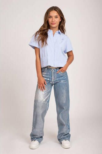 NIK&NIK coated wide leg broek zachtblauw metallic Meisjes Katoen Effen 152 - Foto 2