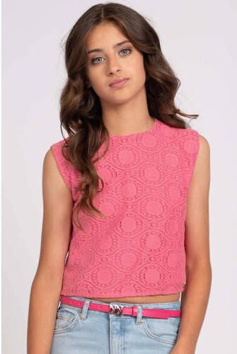 NIK&NIK crop top Kimba met all over print felroze Meisjes Katoen Ronde hals 128 - Foto 3