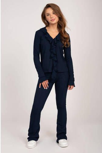 NIK&NIK flared broek Vonda donkerblauw Meisjes Polyester Effen 128