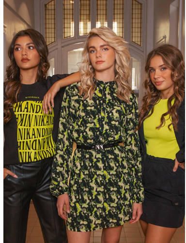 NIK&NIK gebloemde blousejurk Vonne licht groen olijfgroen Meisjes Polyester Klassieke kraag 128