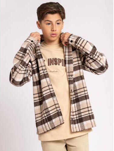 NIK&NIK geruit overshirt Lucas donkerbruin ecru Overhemd Jongens Polyester Klassieke kraag 164 - Foto 3