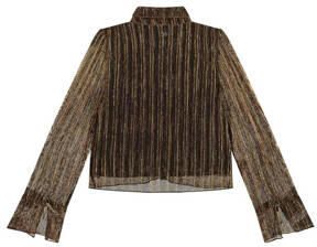 NIK&NIK gestreepte semi-transparante blouse Jill goudbruin Meisjes Polyester Klassieke kraag 128