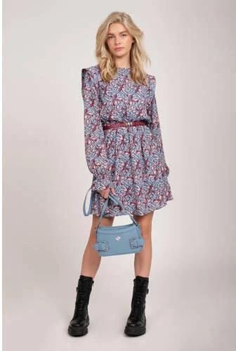 NIK&NIK jurk Safi met all over print zachtblauw roze donkerrood Meisjes Polyester Ronde hals 128