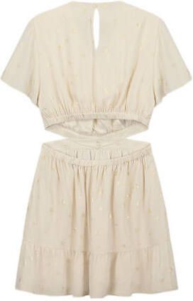 NIK&NIK jurk Shiva met all over print en volant beige goud Meisjes Polyester V-hals 164