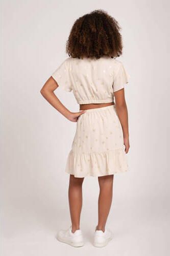 NIK&NIK jurk Shiva met all over print en volant beige goud Meisjes Polyester V-hals 164 - Foto 2