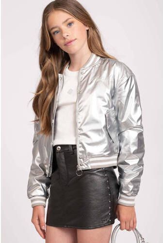 NIK&NIK metallic imitatieleren bomberjack zomer Kansas zilver Jas Meisjes Imitatieleer Ronde hals 140 - Foto 3