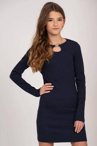 NIK&NIK ribgebreide jurk Presley donkerblauw Meisjes Polyester Ronde hals 164