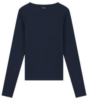 NIK&NIK ribgebreide top Presley donkerblauw Meisjes Polyester Ronde hals 128