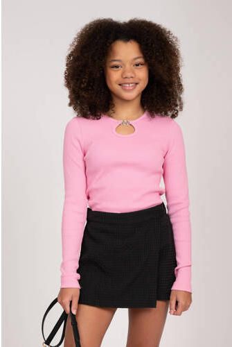 NIK&NIK ribgebreide top Presley roze Meisjes Polyester Ronde hals Effen 164